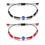 GUSTAVE® Black & Red 2pcs Evil Eye Beaded Bracelets with Blue Sapphire Adjustable String Amulet for Women,Men,Girls & Couple
