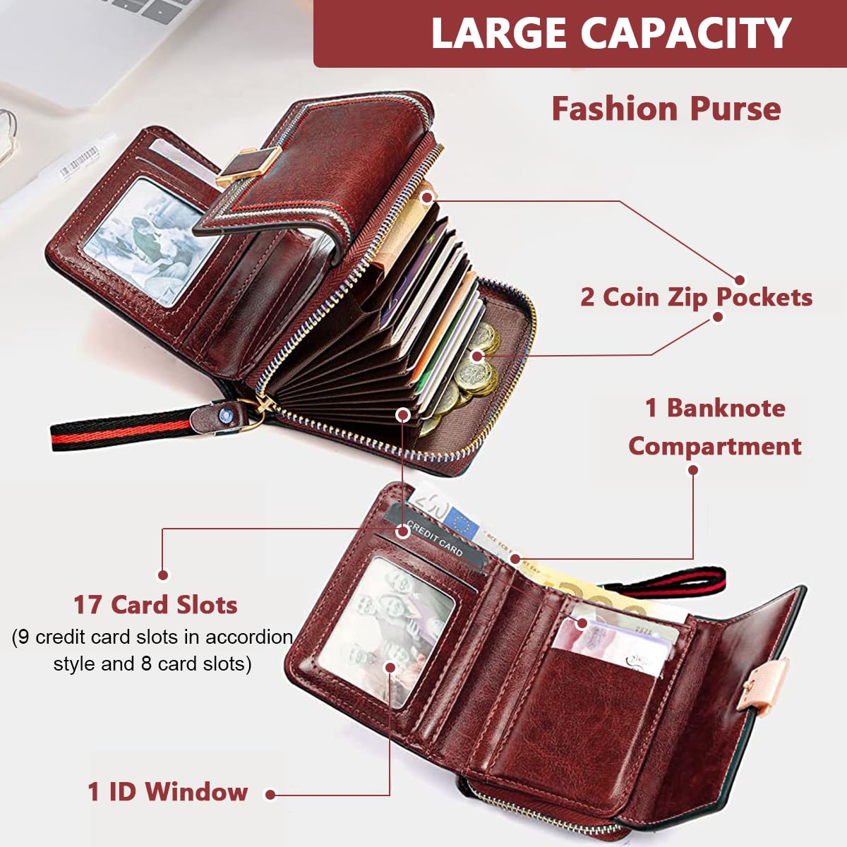 PALAY Mini Wallet for Women with Bifold Design and RFID Protection featuring PU Leather in Vintage Burgundy Red | Compact Purse for Cards and Coins