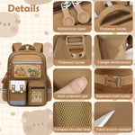 PALAY® Capybara Backpack with 6 Badges & Capybara Post Cards, Cute Bag Charm, Kawaii Multi Compartment School Backpack for Girls