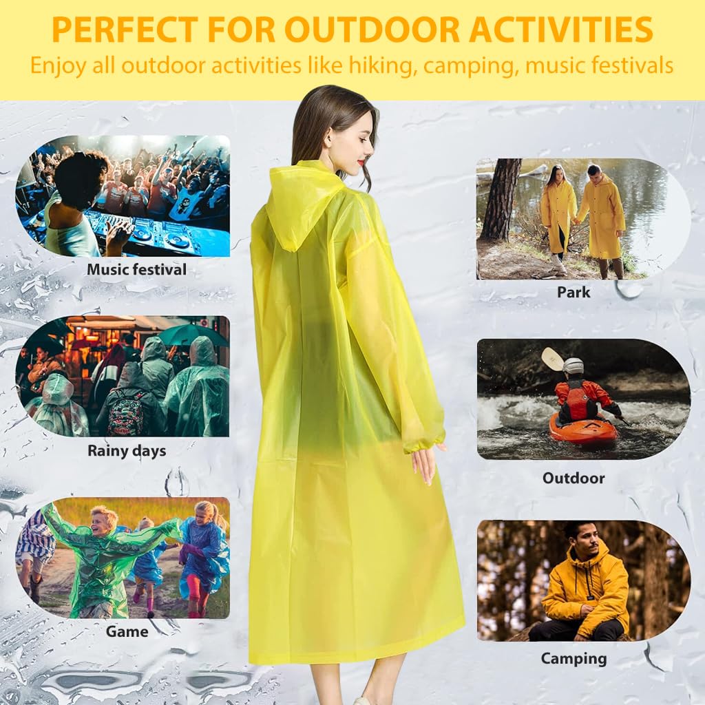 PALAY Rain Ponchos for Camping and Hiking featuring Drawstring Hood and 60 in Length | Reusable PEVA Raincoats for Men and Women