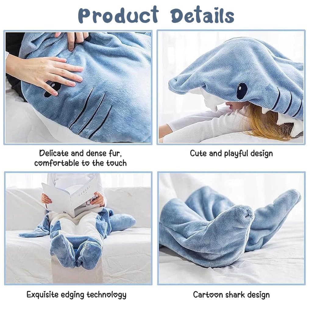 PALAY® Shark Blanket Pajamas for Women Men Adult Warm Fleece Blanket Soft Plush Shark Wearable Blanket Hoodie Onesie Shark Sleeping Bag Pajamas Party Halloween Costumes - L