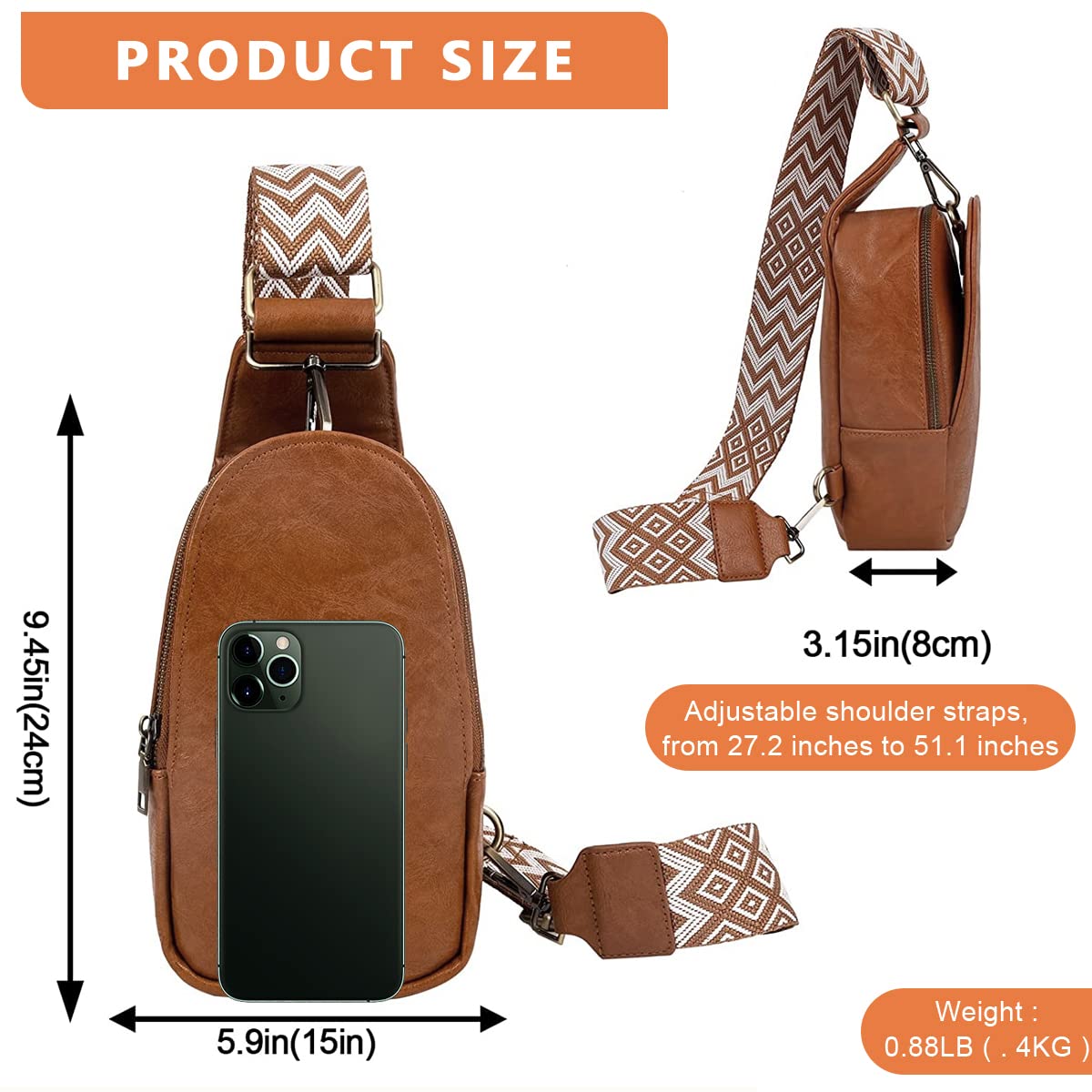 PALAY Women Crossbody Chest Bag for Daily Travel with 13.5×23 cm Storage | Pure Color PU