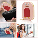 PALAY Girls Card Bag for Travel and Daily Use with 10 Compartments and RFID Blocking | Pink Cartoon Penguin PU Wallet Organizer