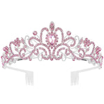 PALAY® Didder Silver Tiaras and Crowns for Women, Pink Crystal Tiara Crowns For Women Girls Elegant Crown with Combs Princess Crown Tiara Birthday Crowns for Women Bridal Prom Birthday Party