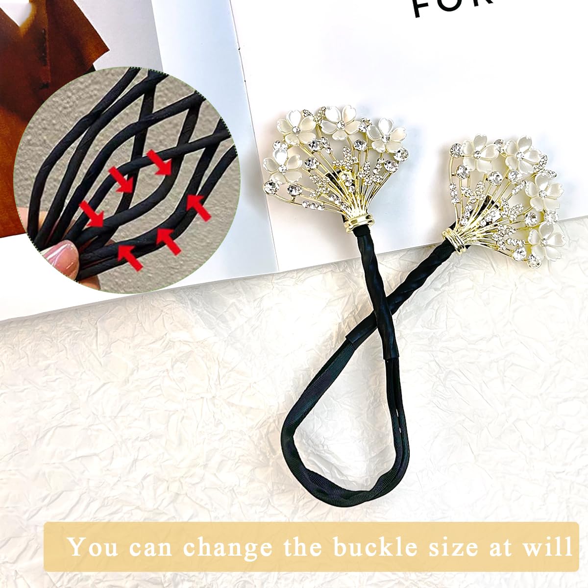 PALAY Juda Hair Bun Accessories for Women with Hidden Wire & White Floral Rhinestones | Quick Bun Maker for Daily and Party Hairstyles