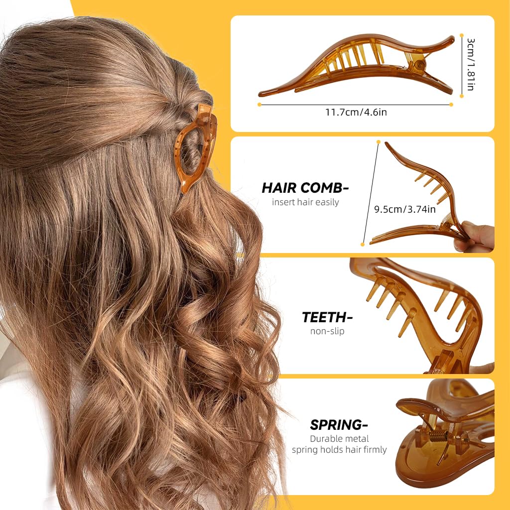 PALAY Claw Clips for Women with Strong Hold and Flat French Design 4 Pcs 4.7 in | Resin Hair Accessories