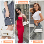 PALAY® Women Shoulder Bag Chic Hand Bag for Women Elegant White Evening Bag Fashion Golden Metal Buckle Design Hand Bag PU Leather Shoulder Bag, 28x9x11cm