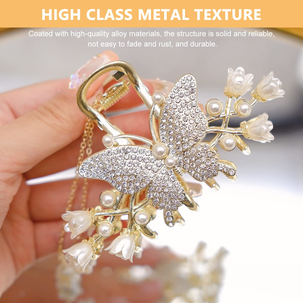 PALAY Hair Clips for Women with Butterfly Tassel Design and Golden Alloy Clutcher | Rhinestone Decorative Barrette for Thick Hair