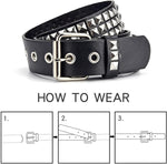 PALAY® Punk Rock Studded Belt for Women, Wide PU Leather Belt for Men,Stud Belt Goth Belts with Jeans Jacket Chains (Black,length 110cm)