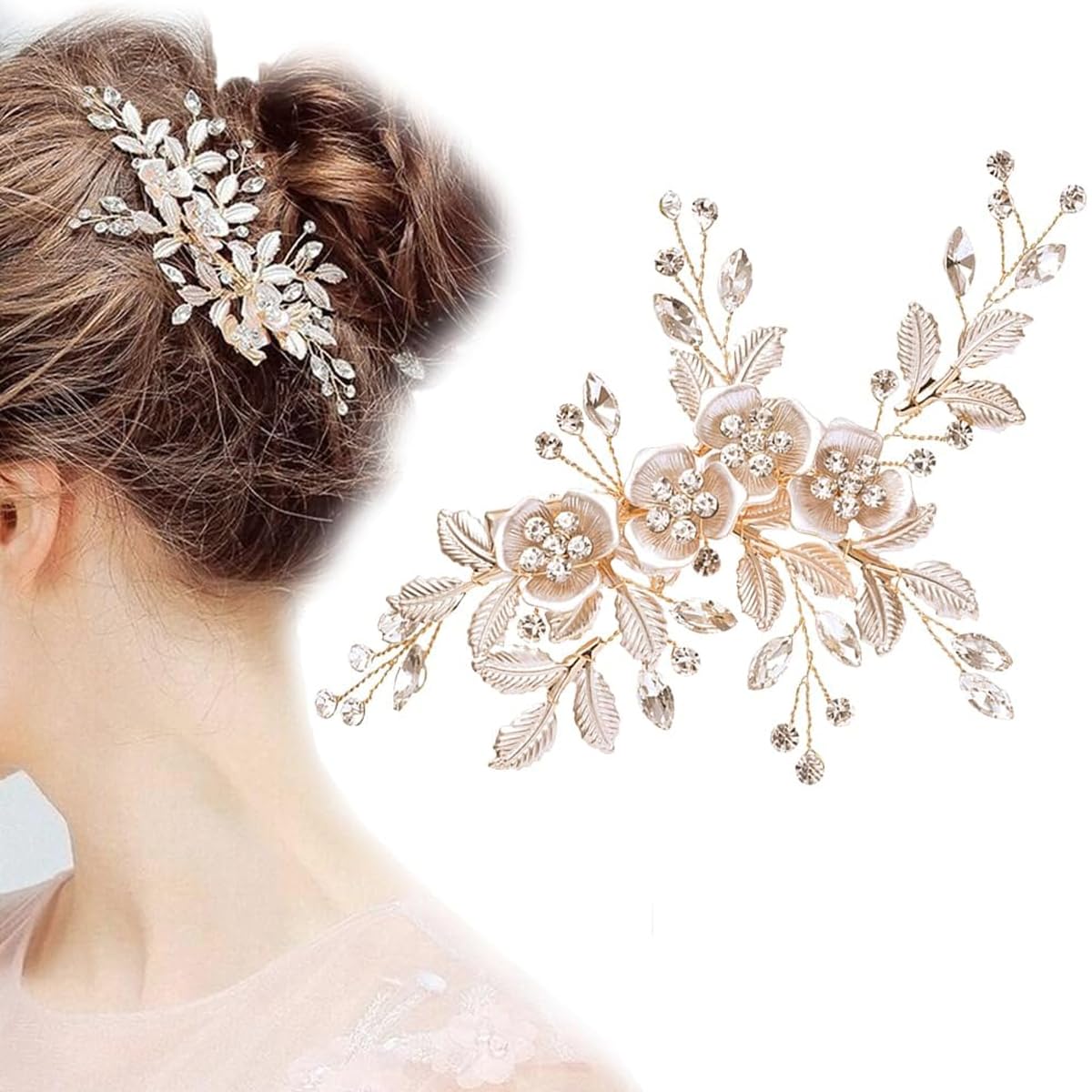 PALAY® Floral Hair Clip Bridal Rhinestones Hair Barrette Wedding Bridal Metal Alloy Flower Hair Clip Headpiece Hair Accessory For Women