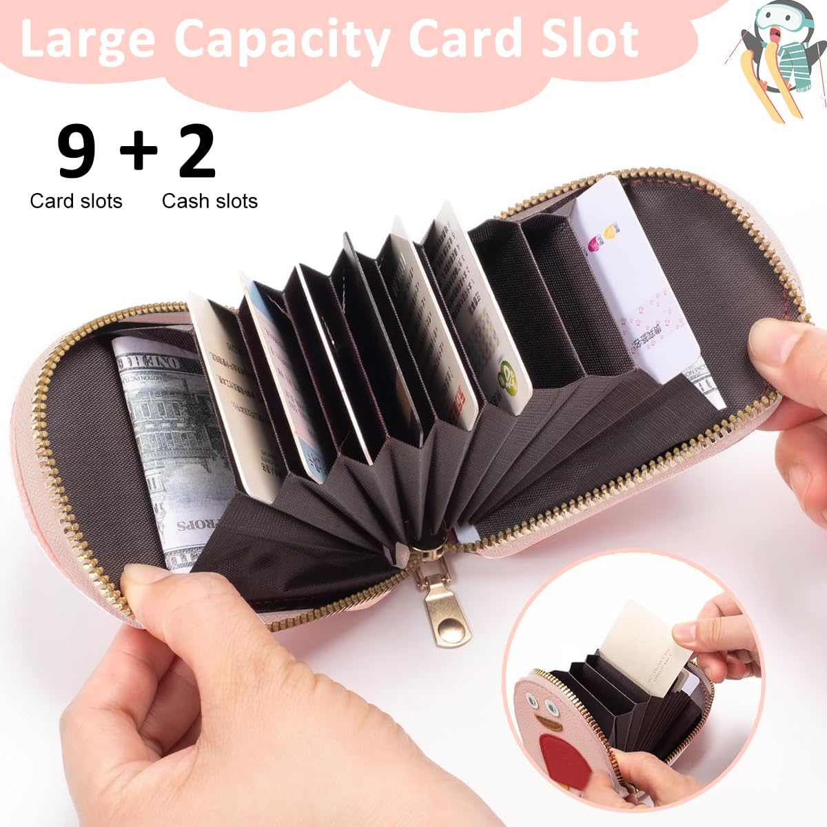 PALAY Girls Card Bag for Travel with 8 Slots and 2 Compartments featuring RFID Blocking Pink 3 PCS