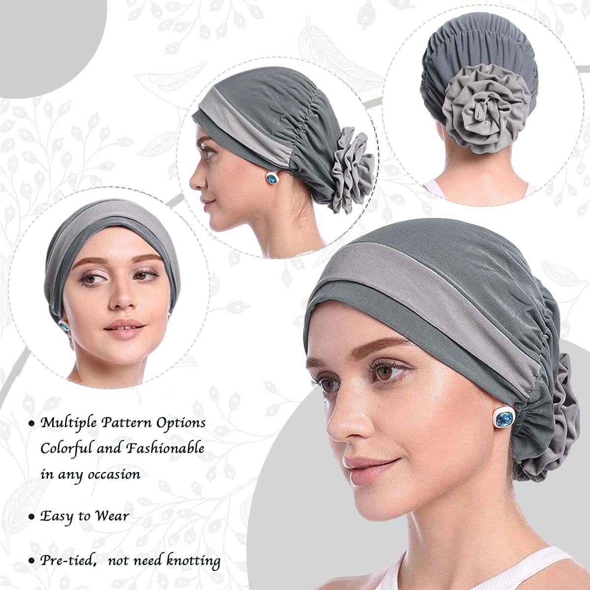 PALAY Chemo Caps for Women with Elastic Fit 56–60 cm featuring Cotton Spandex Fabric | Grey Turban Beanie for Hair Loss and Sleep