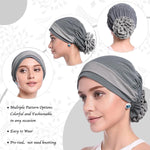 PALAY Chemo Caps for Women with Elastic Fit 56–60 cm featuring Cotton Spandex Fabric | Grey Turban Beanie for Hair Loss and Sleep
