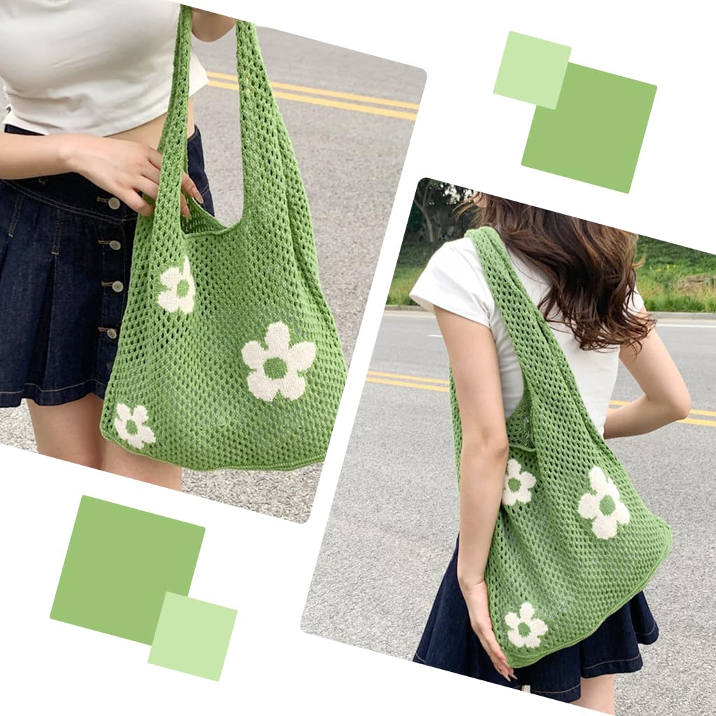 PALAY Crochet Tote Bag for Casual Outings with Floral Hollow Out Design in Green | Stylish Shoulder Handbag