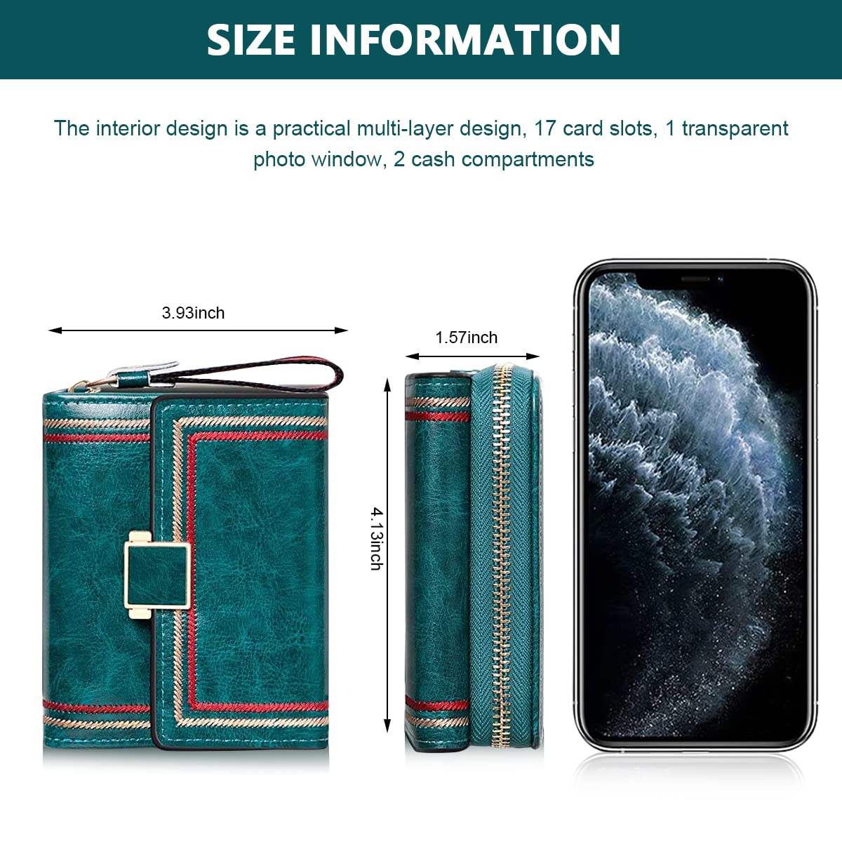PALAY Women Wallet for Daily Use featuring RFID Blocking and 17 Card Slots | Turquoise PU Leather Bifold
