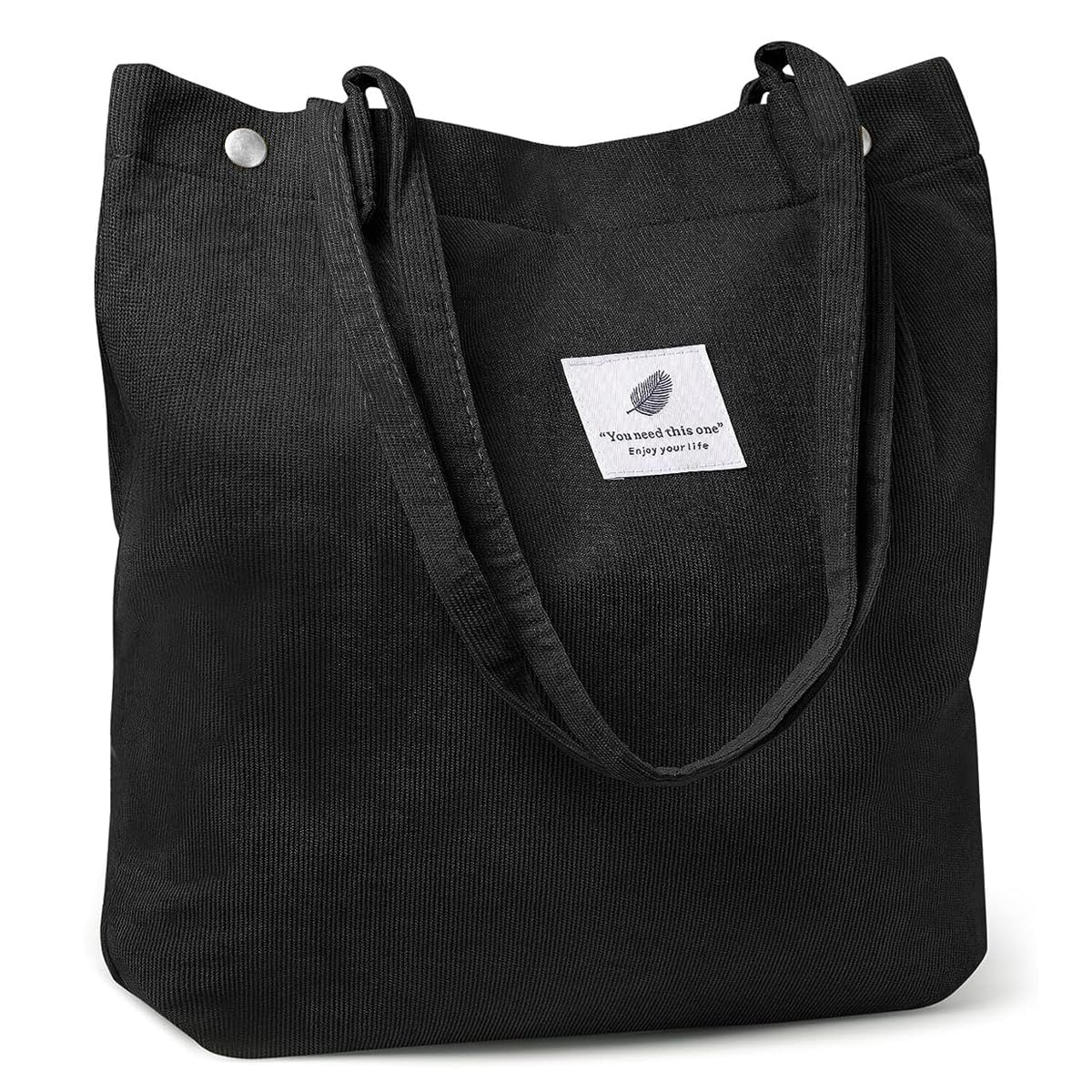 PALAY Tote Bag for Shopping and Daily Use featuring Snap Button Closure | Corduroy Black 39x12x35cm