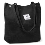 PALAY Tote Bag for Shopping and Daily Use featuring Snap Button Closure | Corduroy Black 39x12x35cm