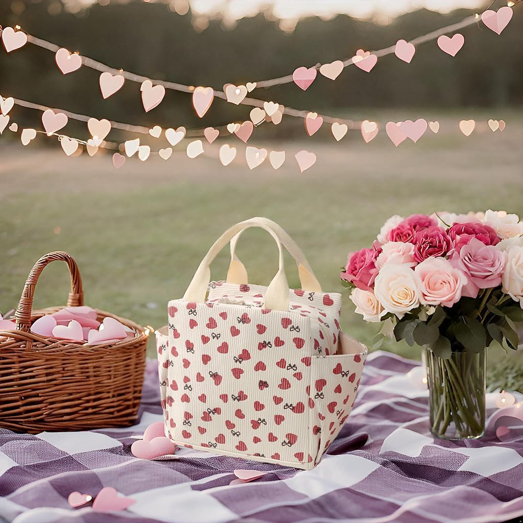 PALAY Lunch Bag for Office with Thermal Insulation and Side Pockets | Corduroy Strawberry Design