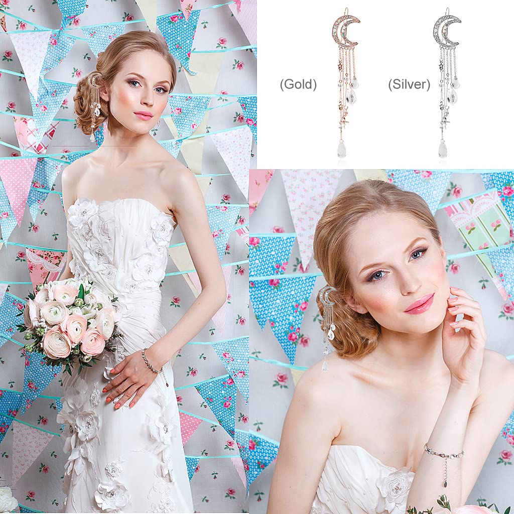 PALAY Hair Clips for Weddings and Parties featuring Moon Tassel Design 2 Pcs Gold | Alloy Hair Accessories for Women