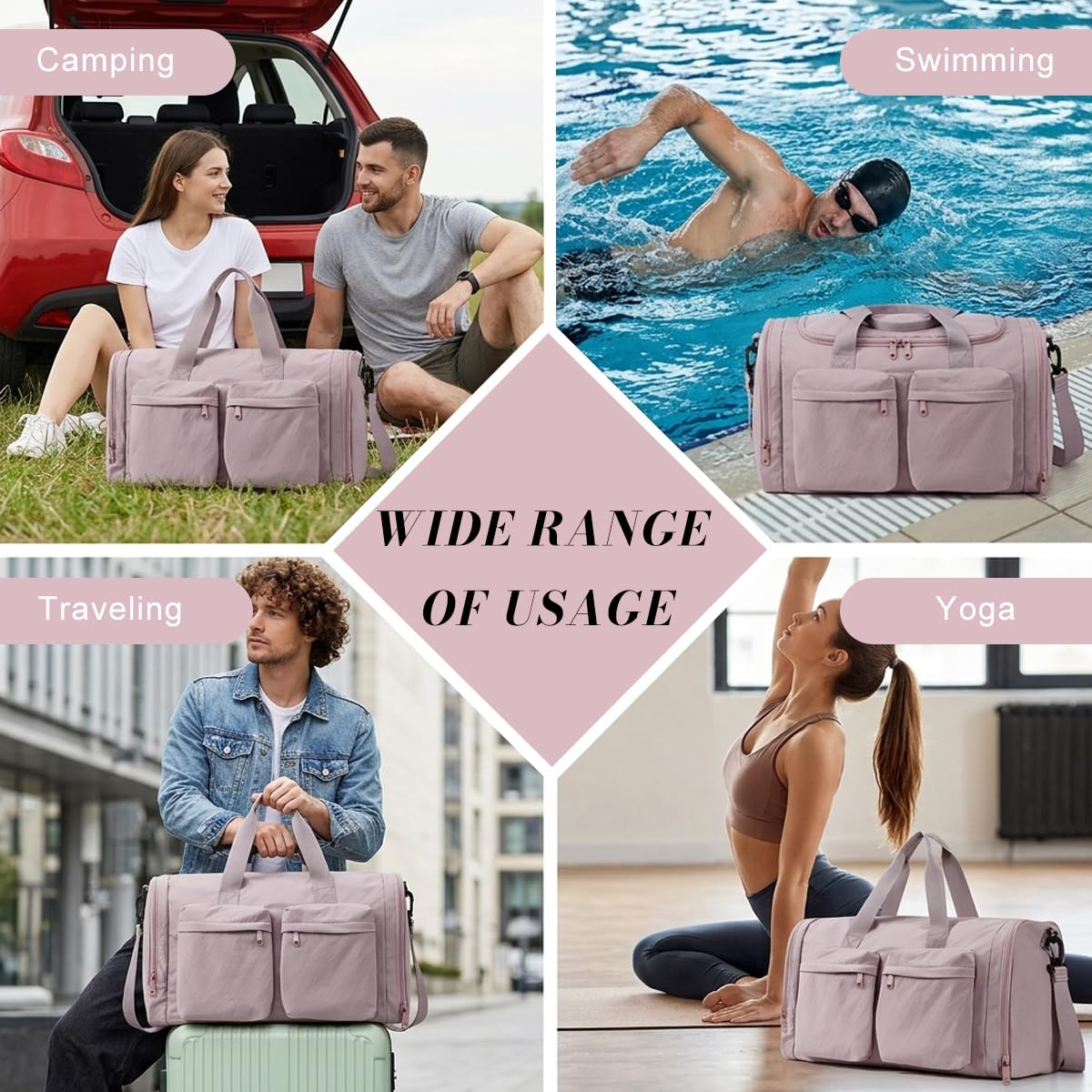 PALAY Women's Foldable Nylon Gym & Travel Duffel Bag with Shoe Compartment