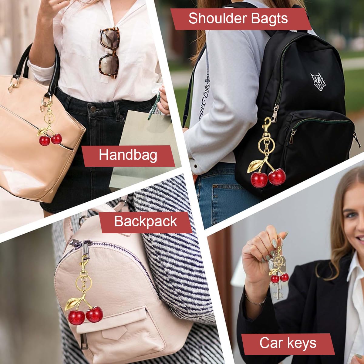 PALAY Bag Charms Red Cherry Keychain with Gift Box featuring Glittering Pendant for Women