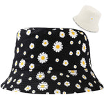 PALAY® Bucket Hats for Women Little Daisy Print Cotton Fisherman Beach Hats Foldable Reversible Bucket Outdoor Casual for Ladies Girls Cap White