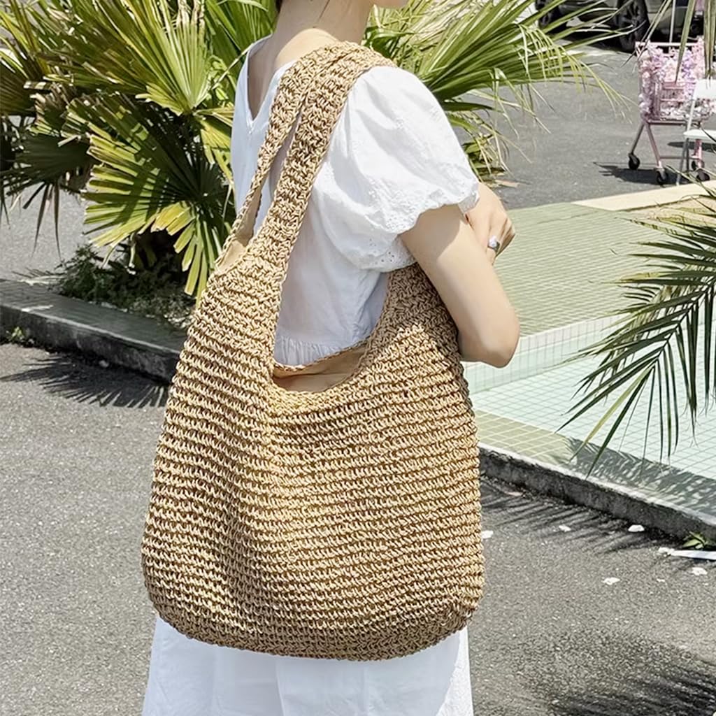 PALAY Straw Beach Bag for Women with Zip-Up Closure and Polyester Liner | Boho Summer Tote
