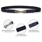 PALAY Women Skinny Elastic Stretch Belt for Dresses featuring Metal Buckles and Faux Leather 2 Pack 65cm | Retro Waist Accessory for Ladies
