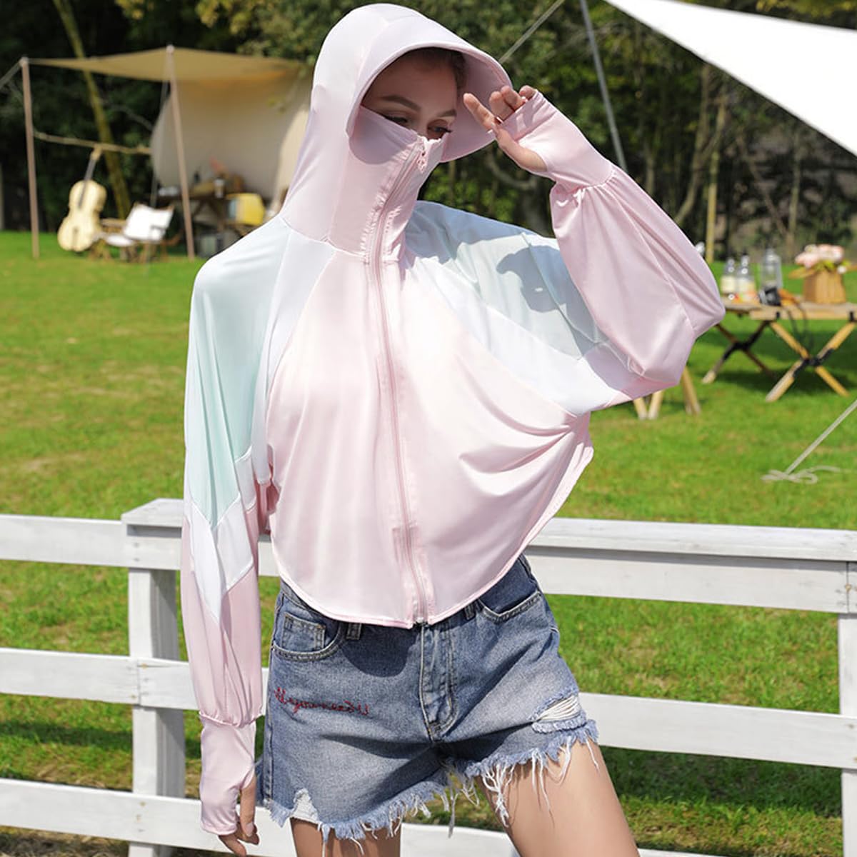 PALAY Sun Protection Hoodie Jacket for Hiking with UPF 50 Fabric and Zipper Design | Pink 3 PCS