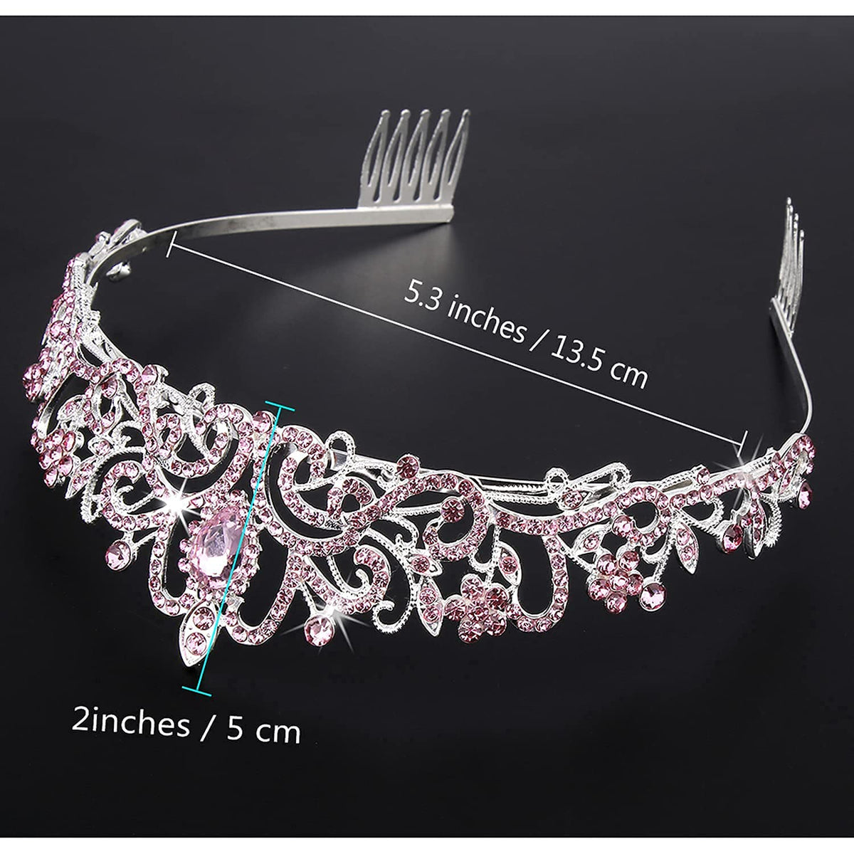 PALAY Didder Silver Tiara Crown for Women with Pink Crystals and Combs | Bridal Prom Birthday Accessory