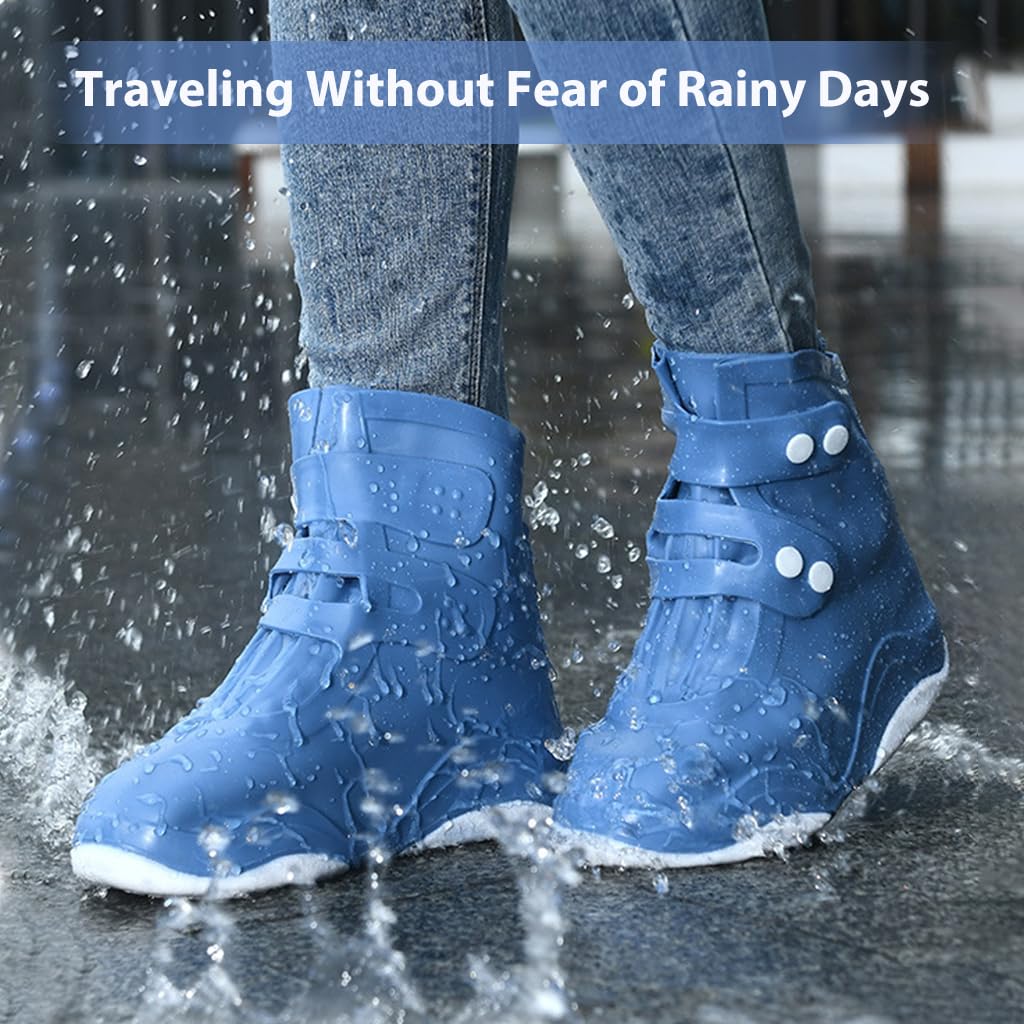 PALAY Waterproof Shoe Covers for Rainy Days with Snap Button Closure and TPE Sole | 2 PCS Monsoon Blue