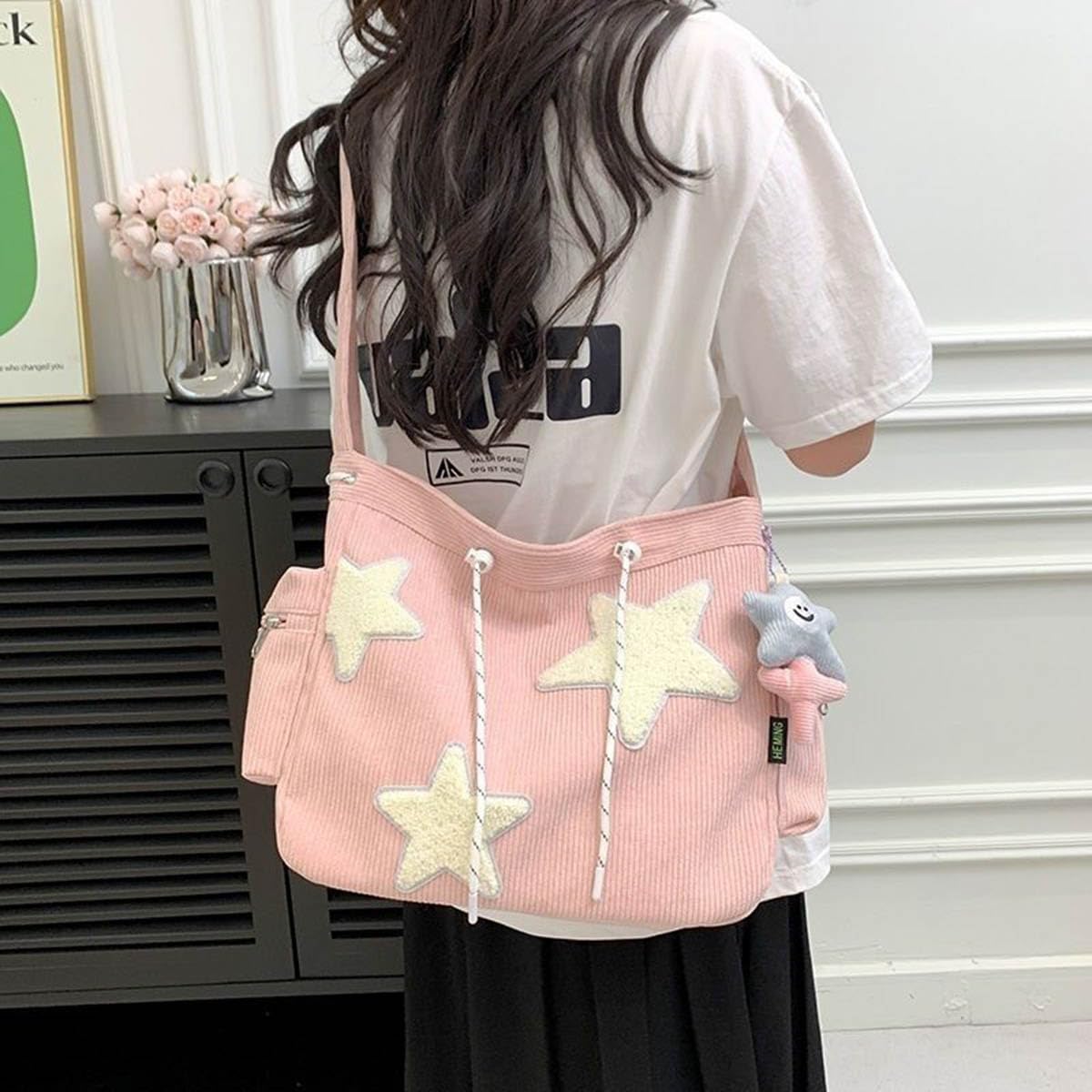 PALAY Crossbody Bag for Women with Adjustable Strap and 38x30x12cm Capacity | Pink Corduroy Y2K Style