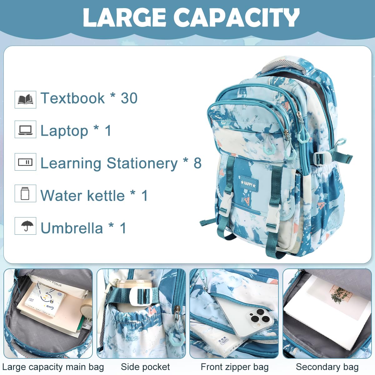 PALAY School Backpack for Kids with 13.3 in Laptop Compartment and Trolley Strap | Waterproof Oxford Cloth