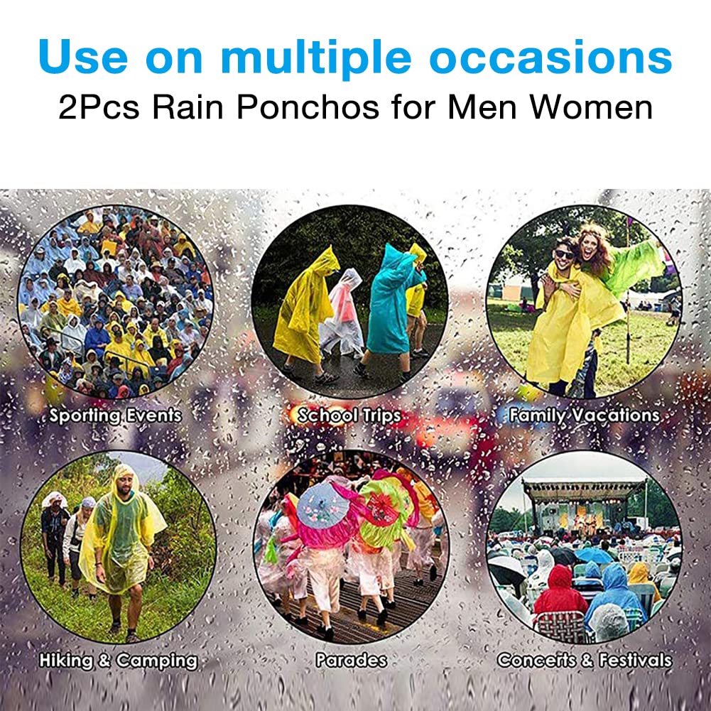 PALAY® 2Pcs Rain Ponchos for Adults Reusable, EVARaincoats with Hood for Women and Men Rain Ponchos for Camping, Hiking, Music Festival, Outdoor Activities (white)