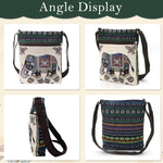 PALAY Women Sling Bag for Travel with Elephant Embroidery and Two Zipper Pouches 23x23x5 cm