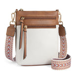 PALAY Crossbody Bags for Women with Triple Layer Design and Jacquard Strap | White PU Leather