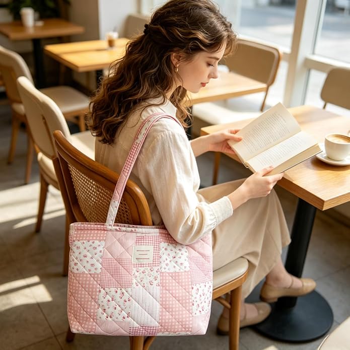 PALAY Quilted Floral Shoulder Tote Bag for Women