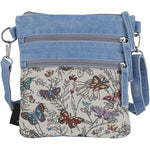 PALAY® Denim Crossbody Shoulder Bag with Multi Pocket Butterfly Print for Travel School and Daily Use