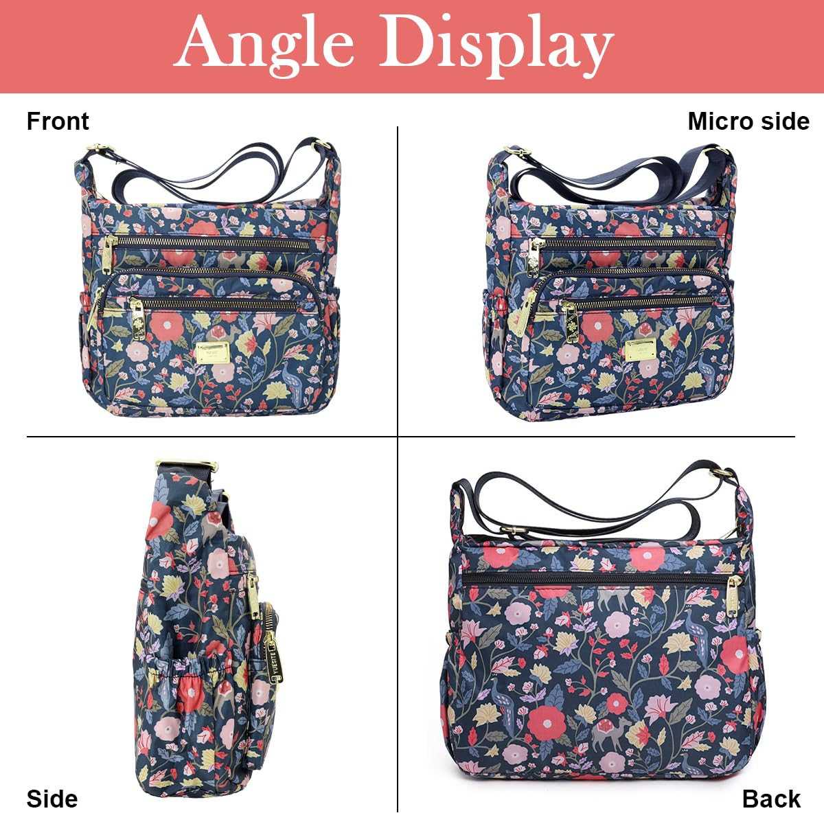 PALAY Women Crossbody Bag for Travel with Multi Layer Zipper Pockets and Nylon Design | Floral Print Casual Satchel