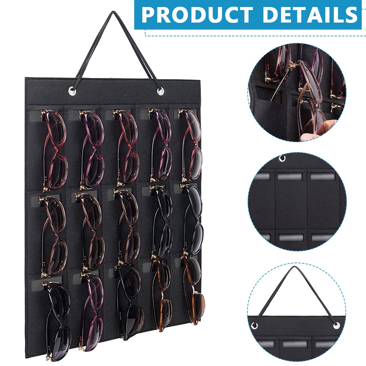 PALAY Sunglasses Organizer Box for 15 Pairs with Hanging Design and Felt Material | Wall Storage Display