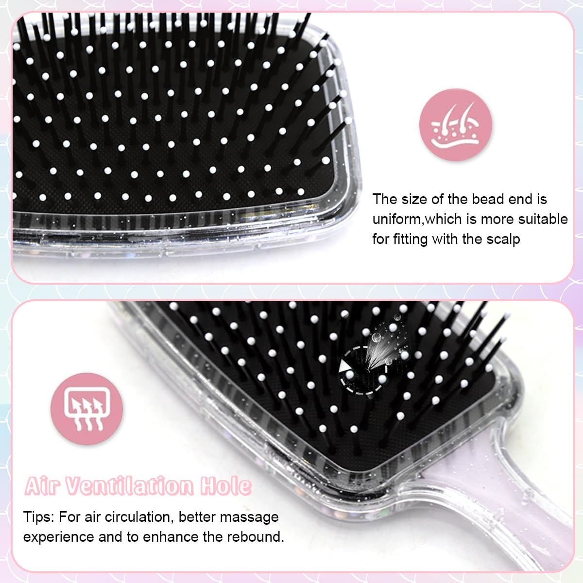 PALAY® Women Paddle Hair Brush Paddle Hair Brush Kawaii Cartoon Paddle Hair Brush Soft Touch Scalp Massager Detangler Hair Brush Hair Styling Brush, 8.2x3.1 Inches