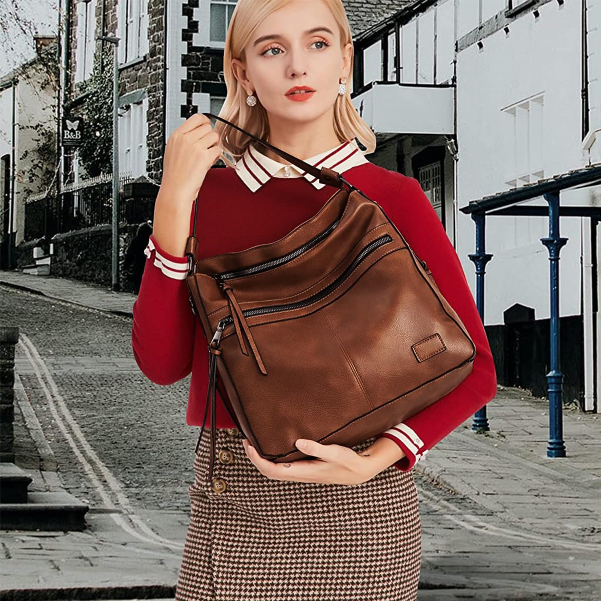 PALAY Handbags for Women with 2 in 1 Tote and Shoulder Strap in Black | PU Leather Office Purse