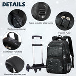 PALAY Starry Sky 6-Wheel Trolley School Backpack with Detachable Trolley