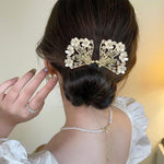 PALAY Juda Hair Bun Accessories for Women with Hidden Wire & White Floral Rhinestones | Quick Bun Maker for Daily and Party Hairstyles