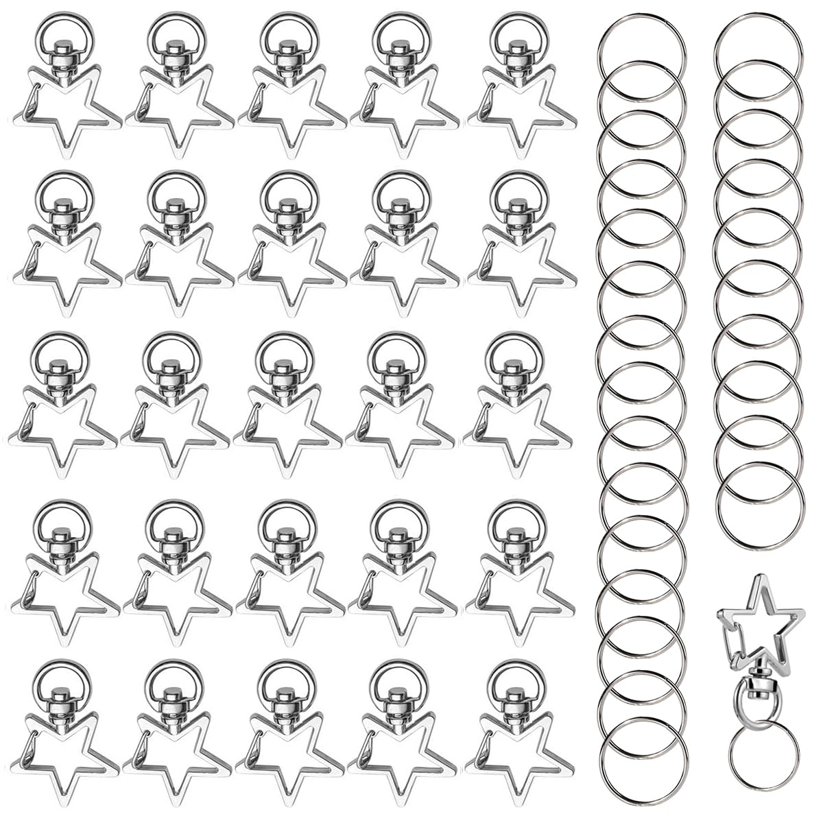 PALAY Star Key Rings for DIY Crafts featuring 360° Swivel Loop | 50Pcs Zinc Alloy Set