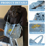 PALAY Cloth Bag for Daily Use with 37x27cm Capacity and Letter Embroidery Denim | Girls Women