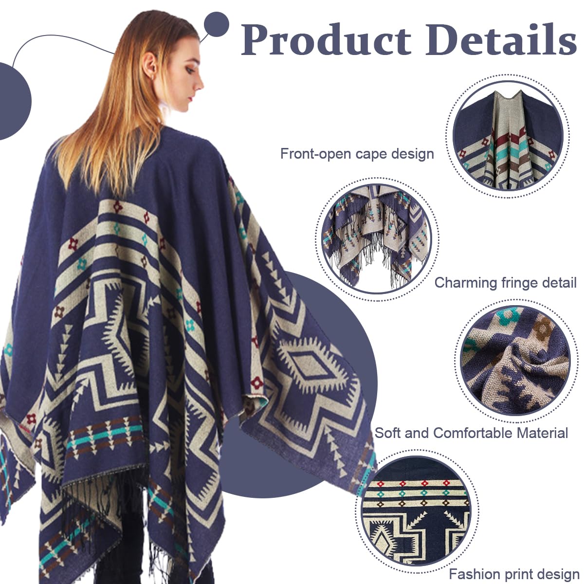 PALAY Womens Shawl for Winter and Indoor Outdoor Use with Front Loop 51 x 59 in | Soft Dacron Checked Wrap Black