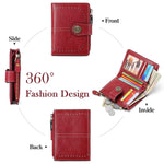 PALAY Small Wallet for Women with 10 Card Slots and Zipper Coin Pocket | PU Leather Red Purse