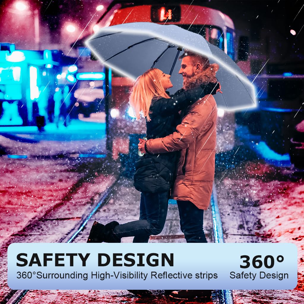 PALAY Large Umbrella for Travel and Outdoor Use with 50in Canopy and 10 Dual Ribs | Reflective Strip and Auto Open Close Design