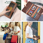 PALAY® Women Purse PU Leather Wallet Card Bag for Women RFID Card Bag Vintage Brown Print Red Women Wallet Clutch Bag Gift for Women